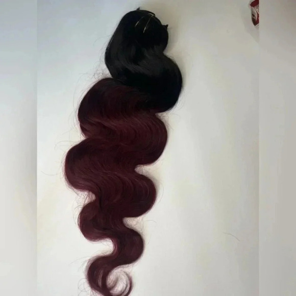 22” body Wave Clip In Ombre Black to Burgundy hair extensions - Picture 1 of 4
